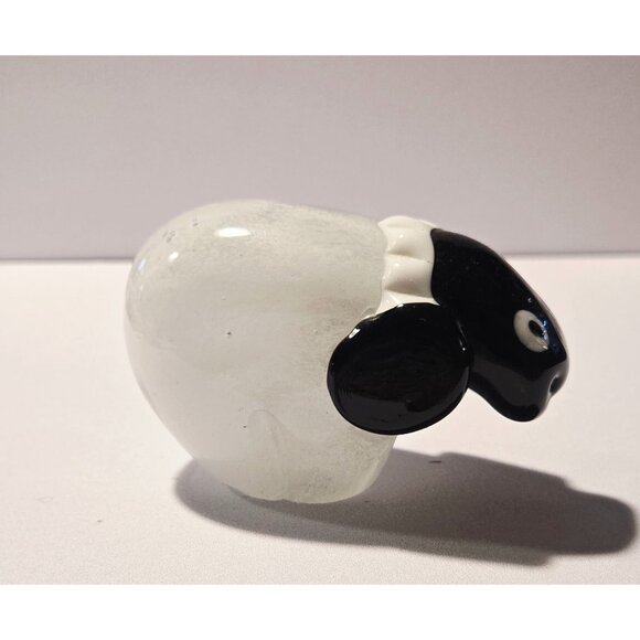 Glass Sheep Figurine Paperweight - Hand blown Black & White Decor - 3.5" Long - Picture 1 of 7